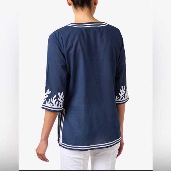 GRETCHEN SCOTT Navy Reef Embroidered Cotton Poplin Tunic XS - Picture 2 of 9